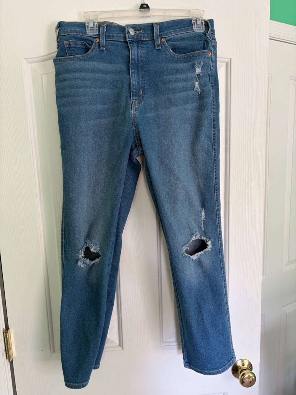 Signature by Levi Strauss Straight Leg Distressed Jeans — Medium Blue